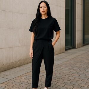 IXOS IT40 | US 4 Black Wrap Front Pareo Pants Cropped Stretch Crepe Minimalist